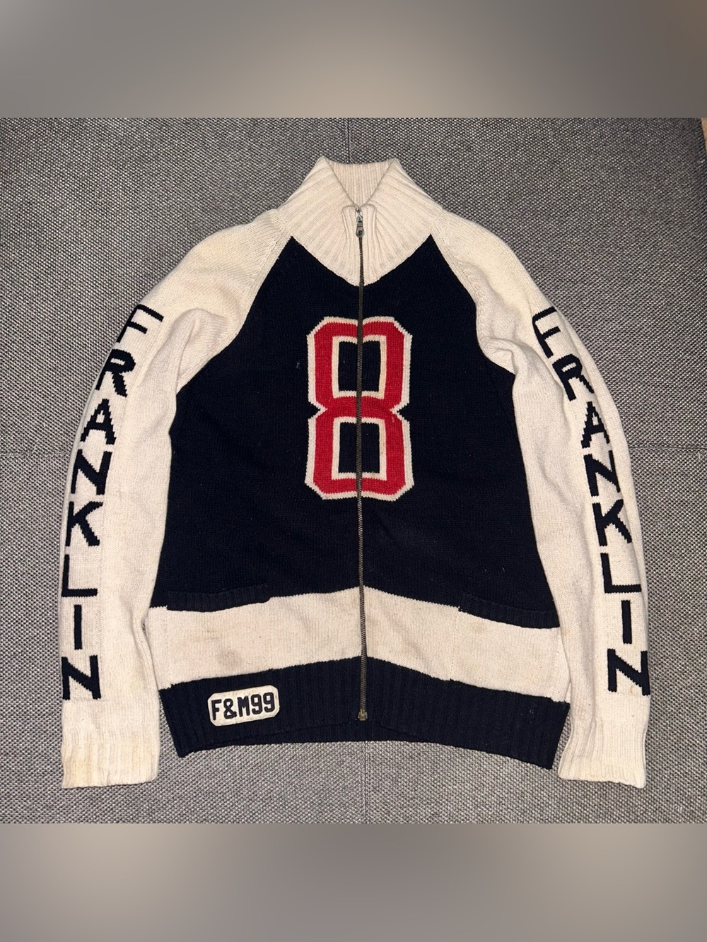 Rare Vintage Franklin & Marshall 99 Crazy 8 Wool Knit Zip Up Sweater